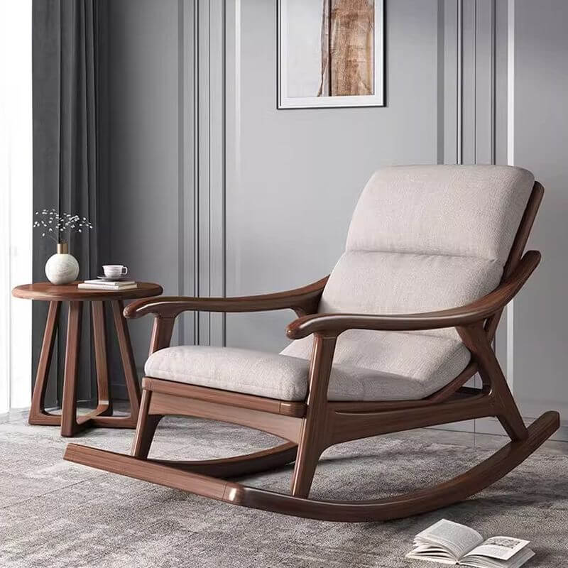 Chalk resistant padded rocking chair with wood arms