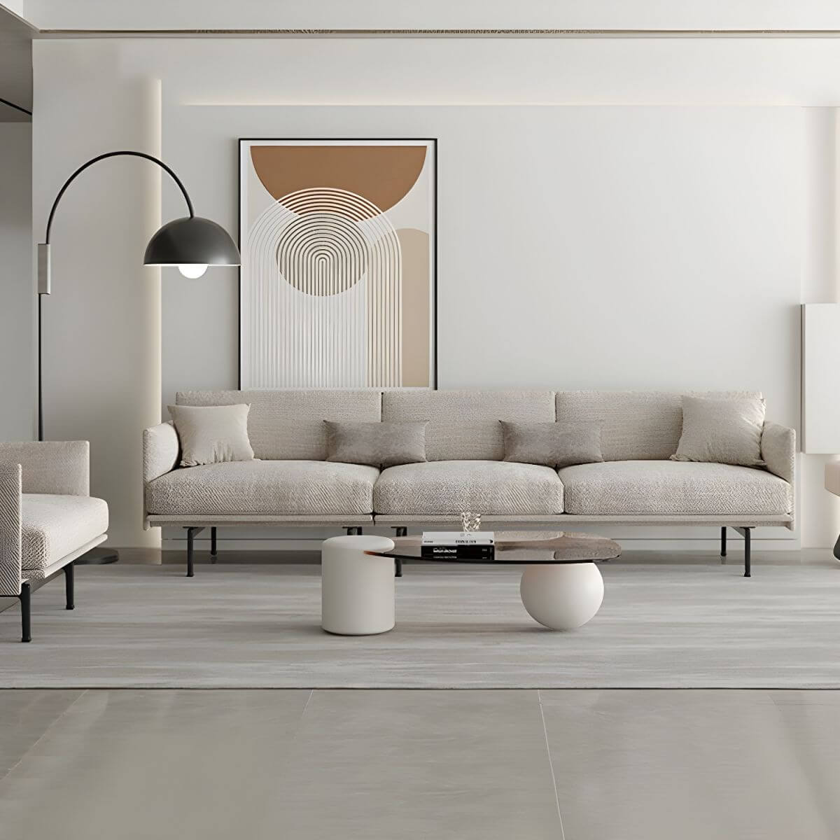 Simple grey upholstered sofa in a modern living room メイン画像