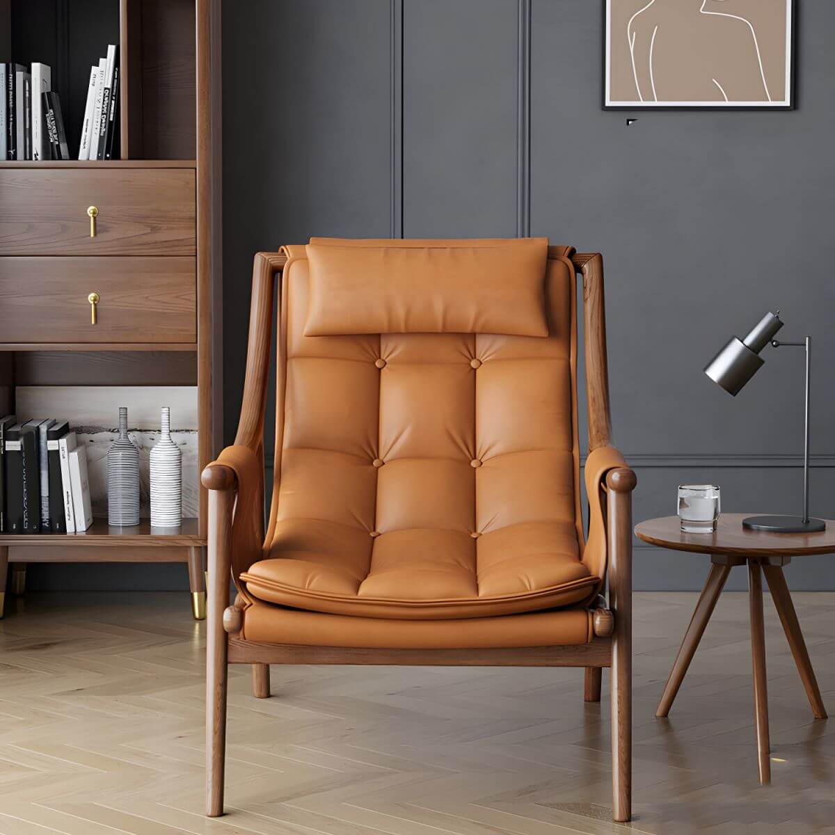 Simple Modern Tufted Recliner with Solid Color Design and Wood Legs Secondary image