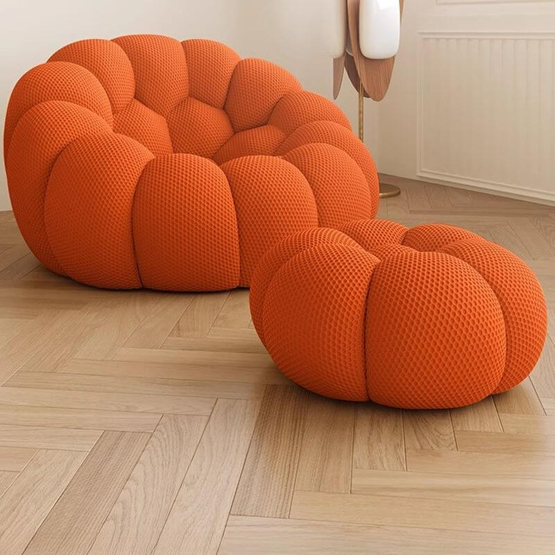 シンプル サイドチェア インク/ライトグレー/アプリコットカラー ソリッドカラーパターン ビスケットバック＆ボタンタフティングオットマン付き サブ画像