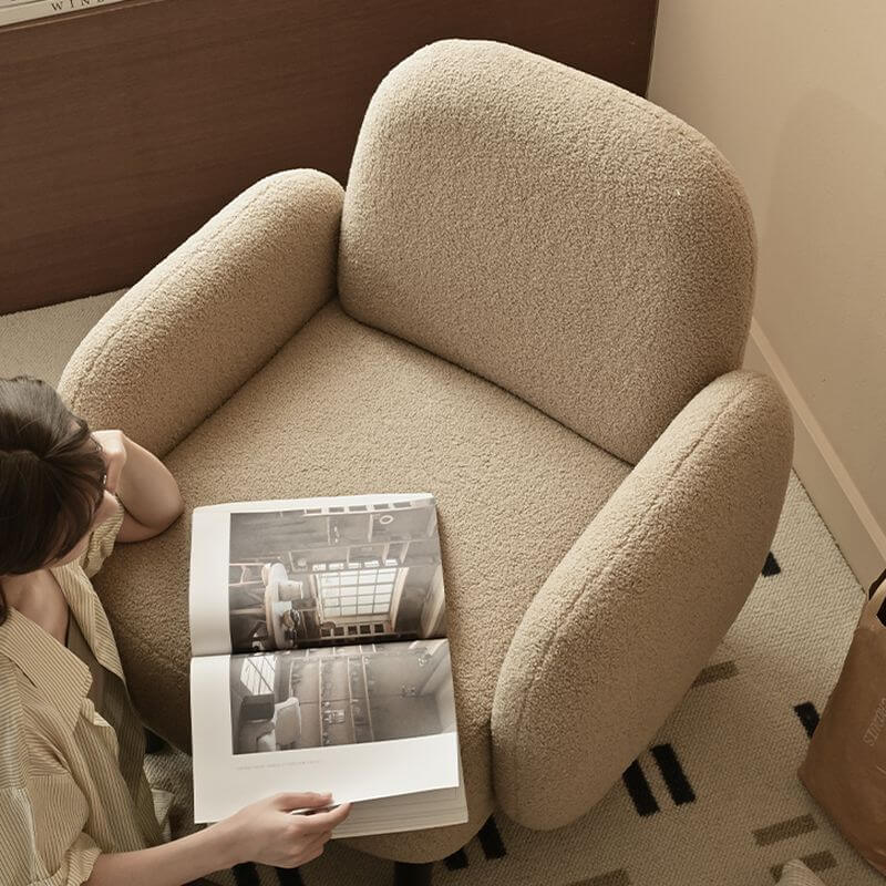 クリーム/ココアの張地とタイトバックが特徴のシンプルソリッドカラーアームチェア サブ画像