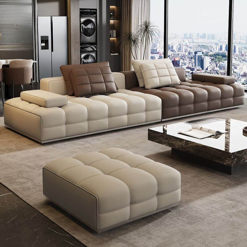 Simple Solid Color Brown Floor Sofa front view