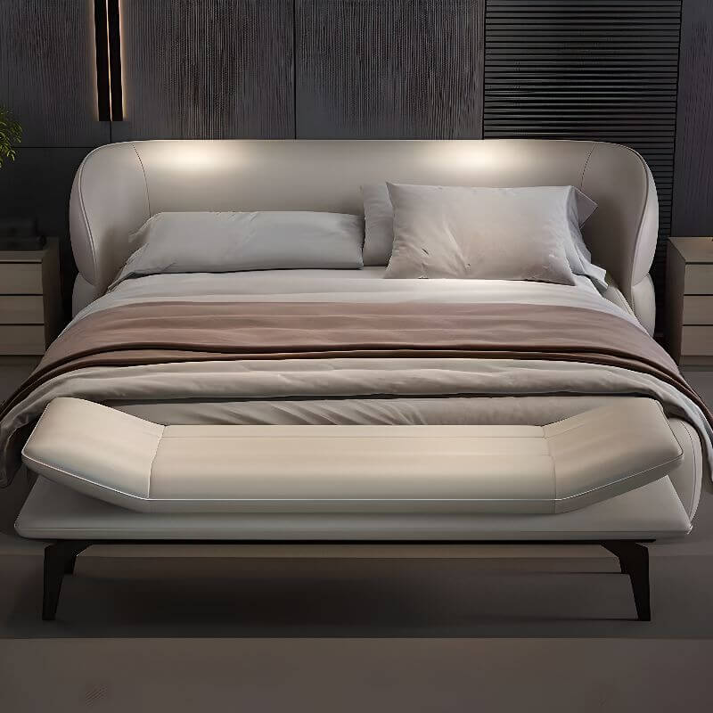 Simple solid color accent bench chair in beige Hauptbild