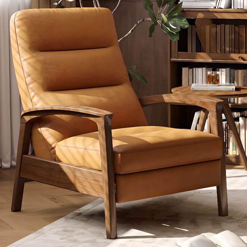 Simple solid color ergonomic reclining chair in brown