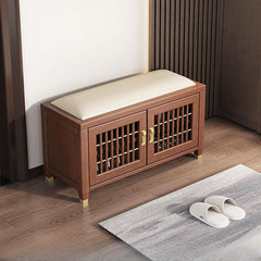 Black upholstered entryway bench with locker