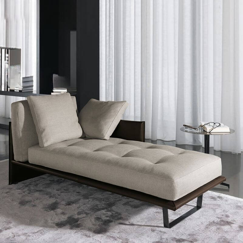 Simple Solid Color Reclining Chaise Lounge Sleeper Chair with Square Arm and 2 Pillows