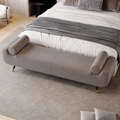 Grey Upholstered Bedroom Bench with armrest in modern design