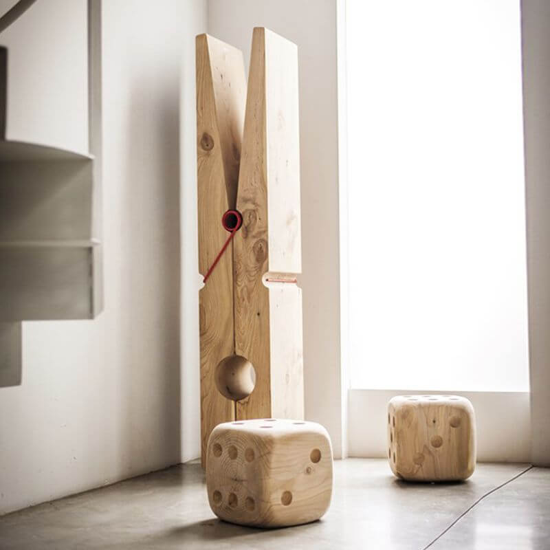 Natural finish wood bench in a modern entryway