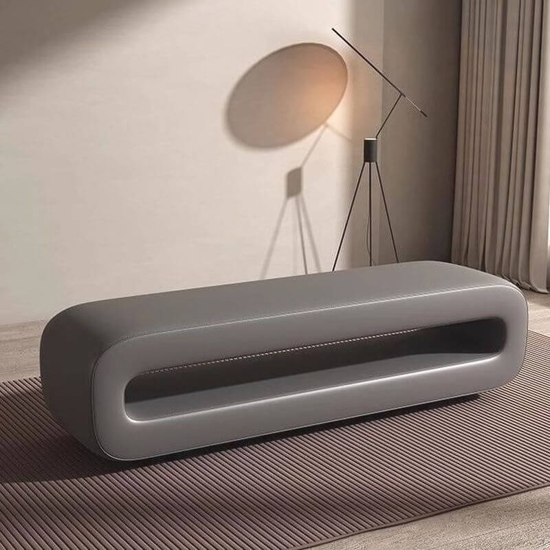 Orange accent bench styled in contemporary decor