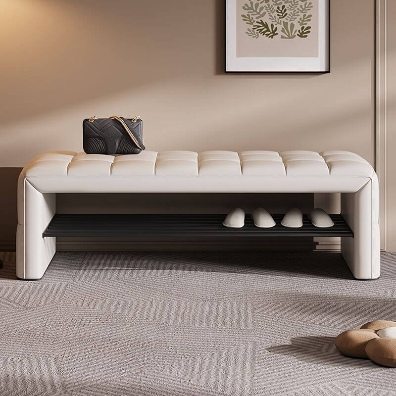 Off-White Upholstered Accent Bench Hauptbild