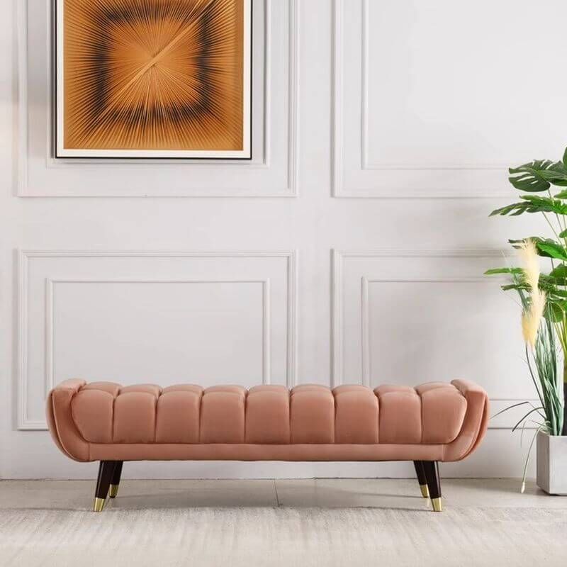 Einfache Upholstered Einfarbige Akzentbank mit Gepolsterter Dekorativ-genähter Tufting Zweitbild