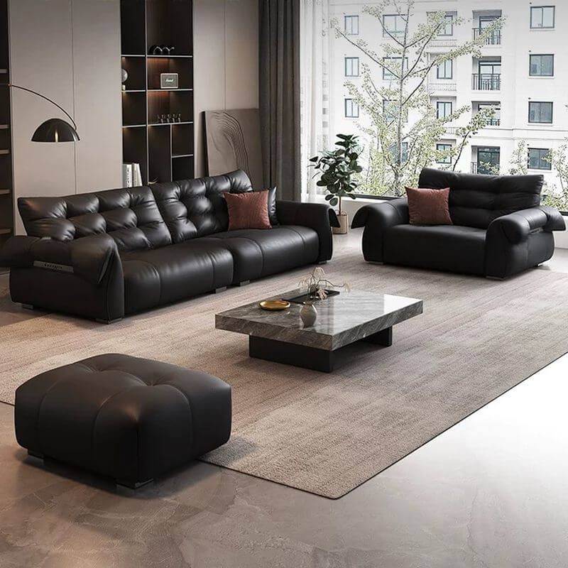 simplistic black standard sofa front view Main image