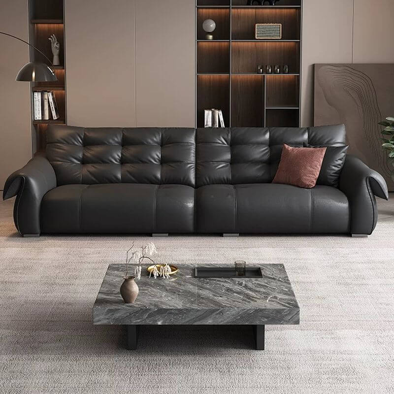 modern black sofa in living room