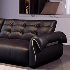 comfortable black sofa with cushions