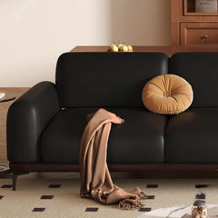 minimalist black sofa in cozy interior