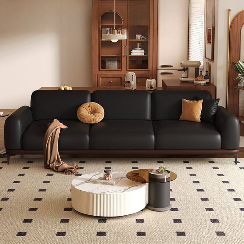 シンプルなブラックの破れに強いソファ：2人掛け、3人掛け、または4人掛けのソリッドカラー サブ画像