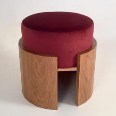 Red Upholstered Ottoman with Wood Frame