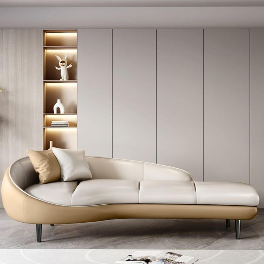 Simplistic cream padded chaise lounge chair side view Main image