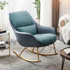 Stylish blue-green rocking chair with golden legs