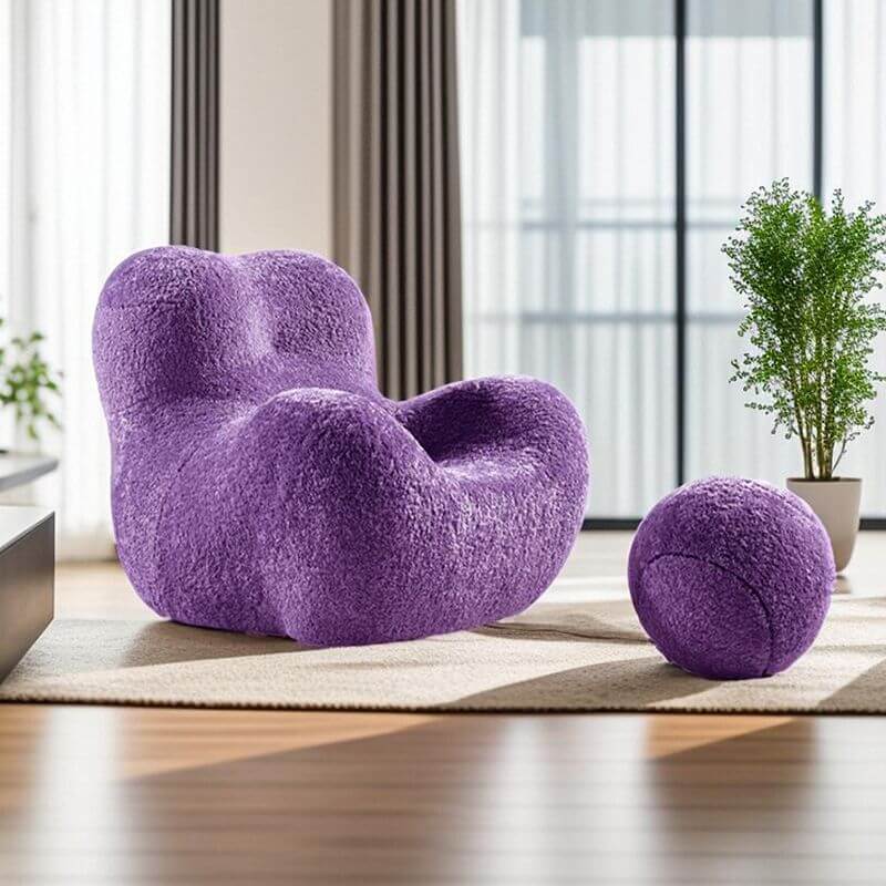 Cocoa upholstered arm chair with ottoman