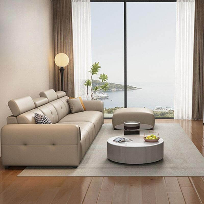 Stylish living room with a grey sofa