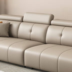 Comfortable grey sofa with plush cushions