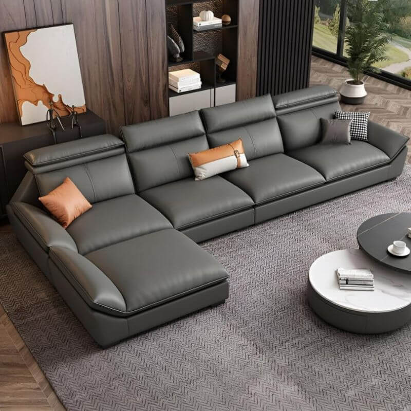 Reversible sofa chaise with cushions