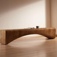 Natural finish solid wood accent bench in living room