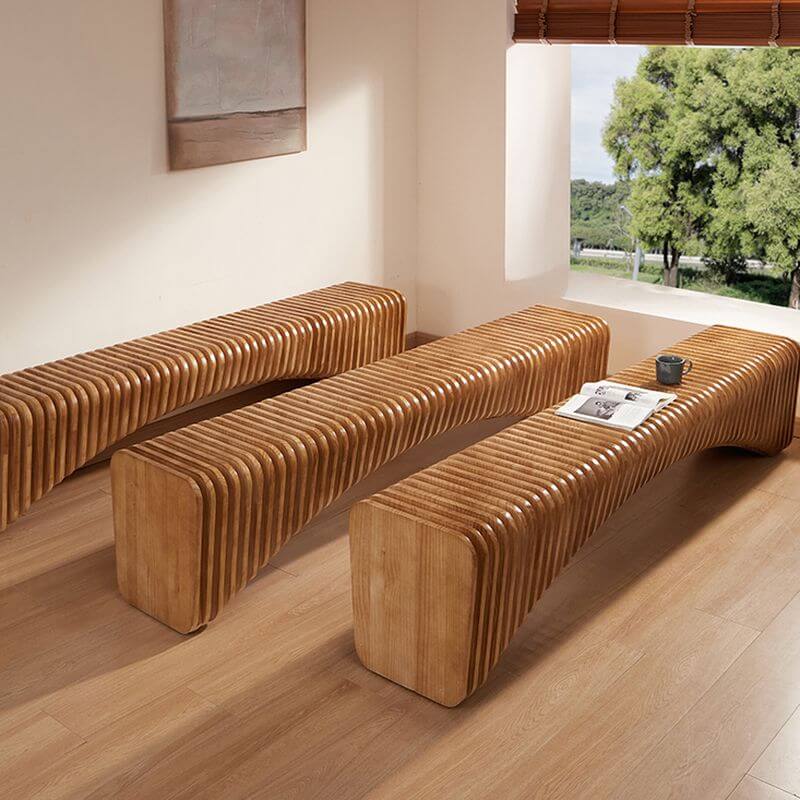 Banco de Acento Rectangular en Madera Maciza con Acabado Natural Simplista en Color Sólido Imagen secundaria del producto