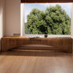 Versatile wooden bench displayed in cozy entryway