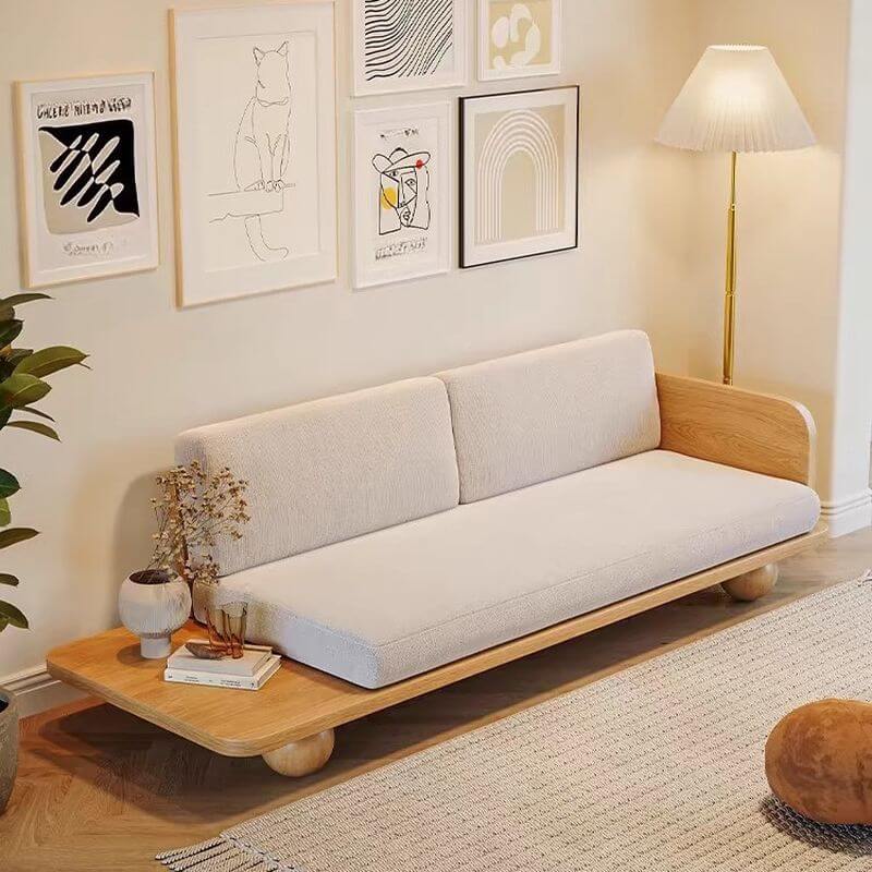 Simplistic Off-White Solid Color Sofa Couch front view