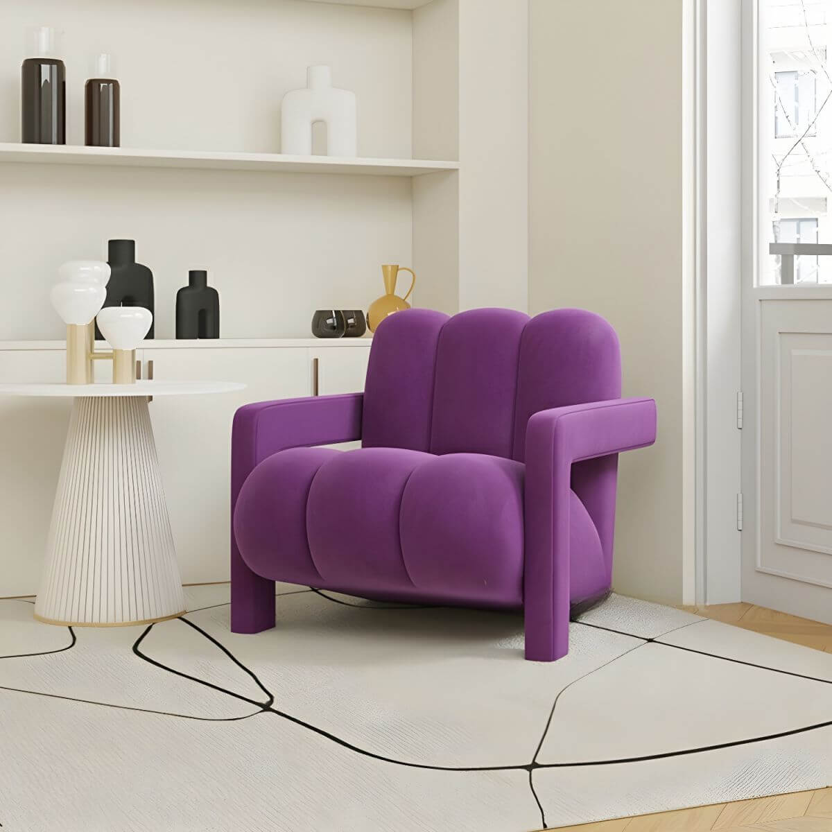 Simplistic olive green flannel arm chair Imagen principal del producto