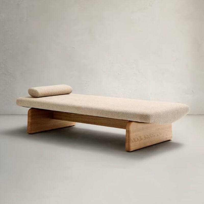 Simplistic Padded Upholstered Living Room Bench in Natural