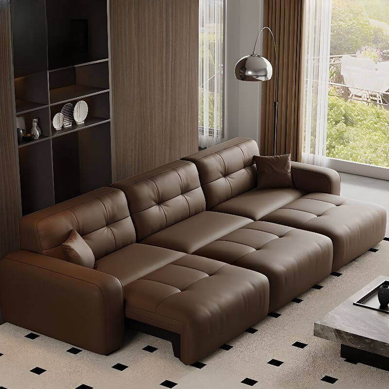 simplistic pecan sleeper sofa in modern living room