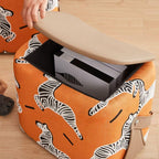 Simplistic Rectangular Animal Print Cube Ottoman in Apricot