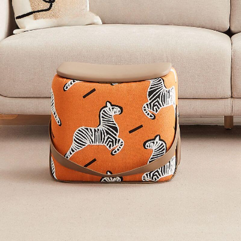 Modern Cube Ottoman in Orange Color