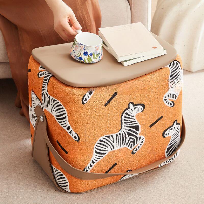 Stylish Animal Print Ottaman in Living Room