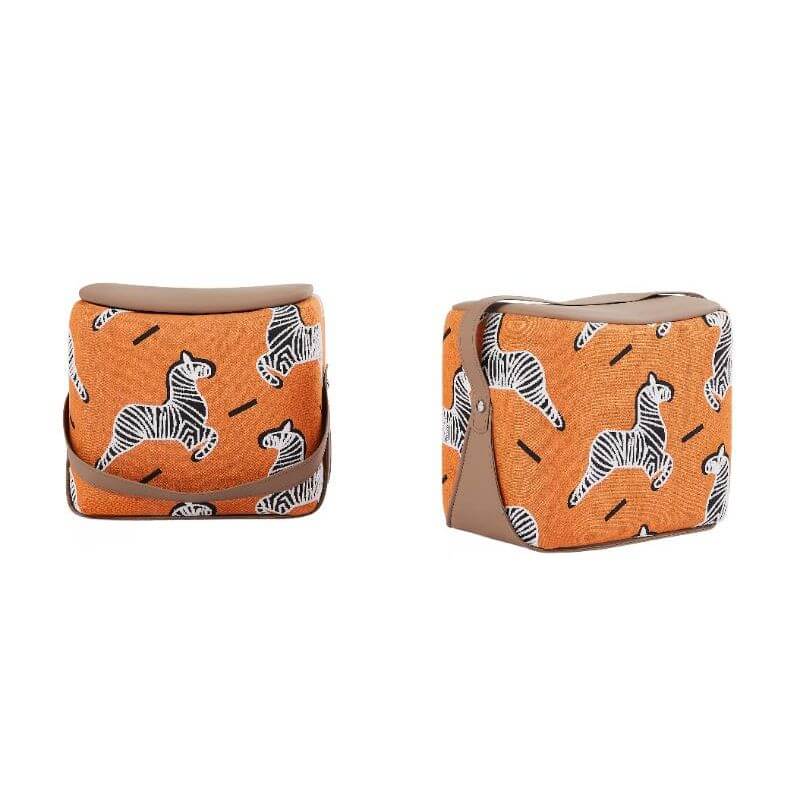 Leather Cube Ottoman with Wood Frame