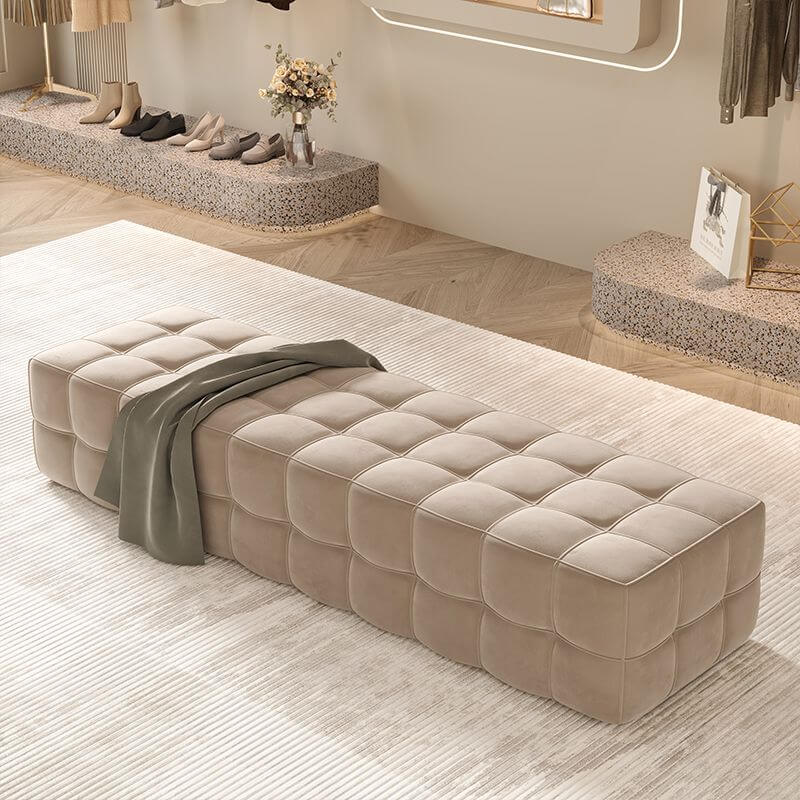 Simplistic Rectangular Solid Color Flannel Ottoman in Beige Main image