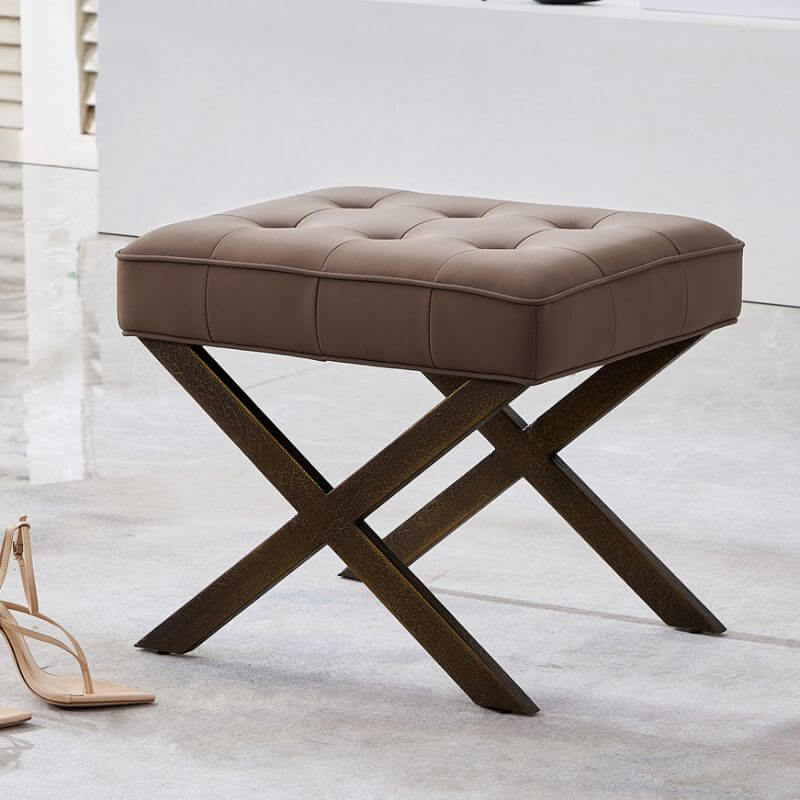 Simplistic rectangular ottoman in khaki color Main image