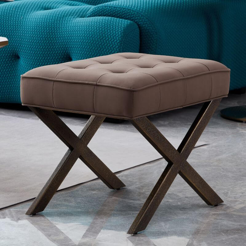 Simplistic Rectangular Solid Color Sponge Sand Standard Ottoman with Decorative-stitched Secondary image