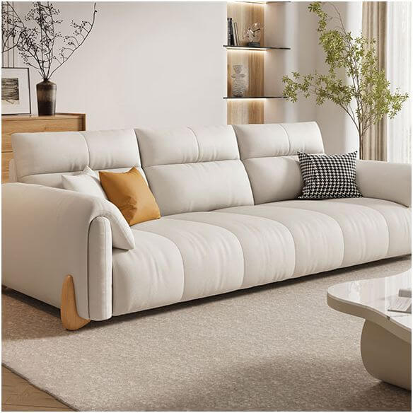 シンプルなスクラッチ耐久性ソリッドカラークリームソファ/シングルソファ（4つのクッション付き）/1つのクッション付き（6人/5人/4人用） サブ画像