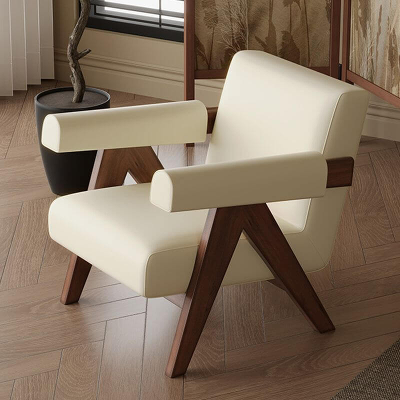 Simplistic Solid Color Apricot Color/Cream/Cocoa Arm Chair with Tight Back & Arms Secondary image