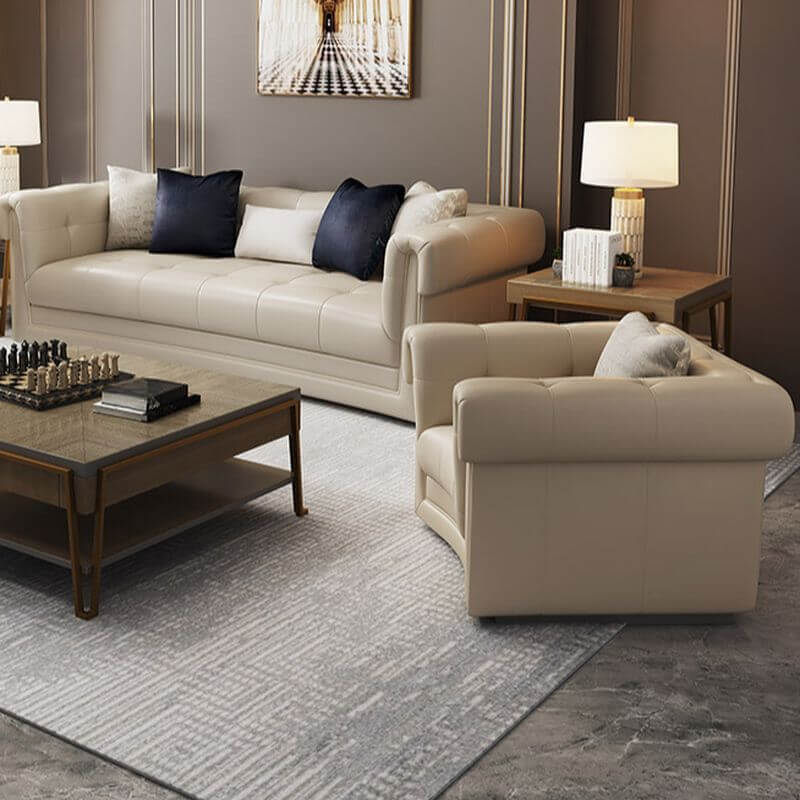 Simplistic Solid Color Arm Chair with Pillow Back, Button-tufted, Pillow Included, and Arms Secondary image