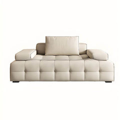 Close-up of the fabric texture on the ivory and black sofa