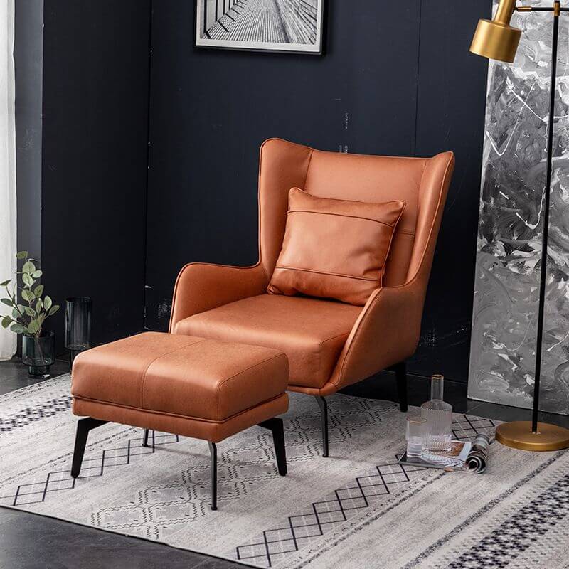 Simplistic Solid Color Reclining Brown/Yellow/Beige Wingback Chair for Drawing Room with Cushion Back and Pillow Secondary image