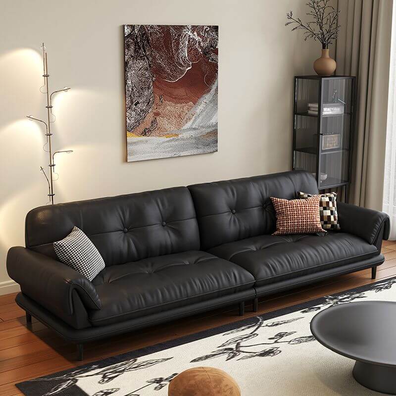 Einfarbige kratzfeste schwarze Couch für 4 Personen mit 3 Kissen