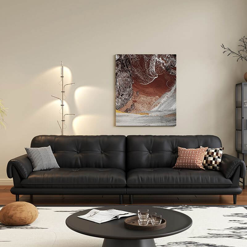 Simplistic Solid Color Scratch-durable Black Sofa for 4-seater with 3 Pillows Secondary image