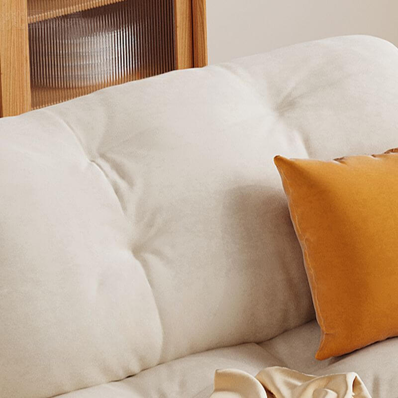 Family gathering around the white sofa