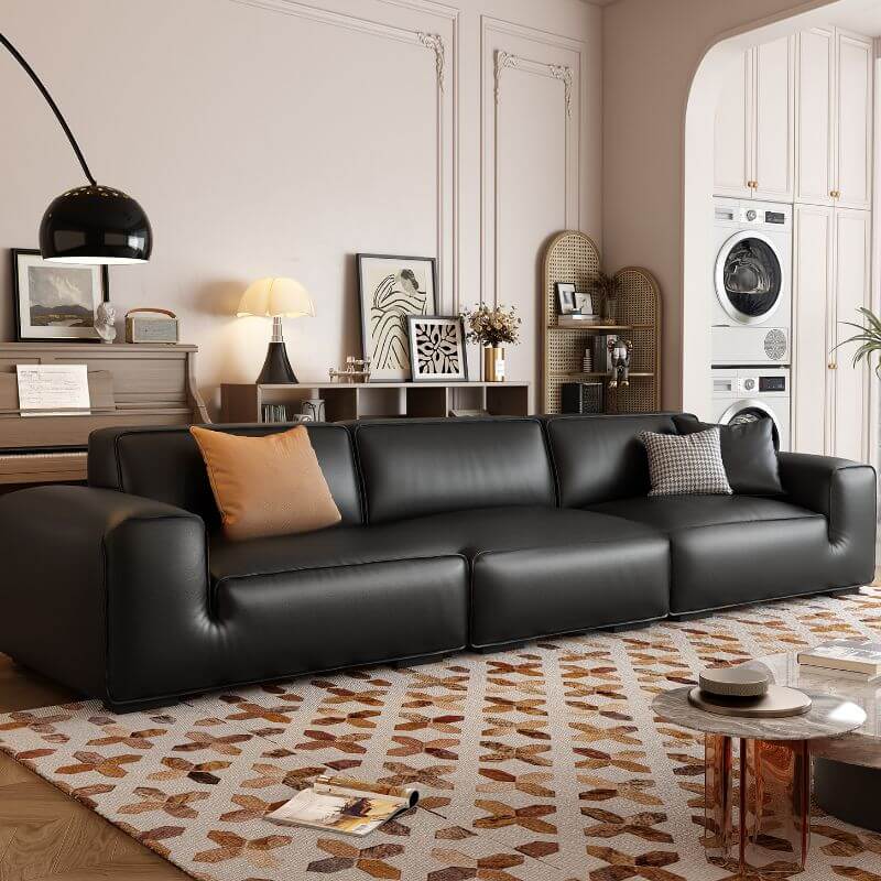 Simplistic Solid Color Tear Resistant Standard Sofa in Black, Comfortable Seating for 2 Secondary image